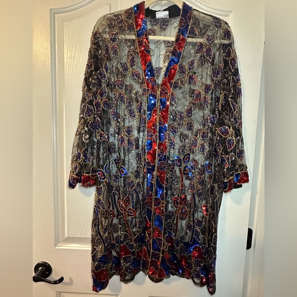 Sequin Embellished Sheer Kimono - Picture 1 of 6